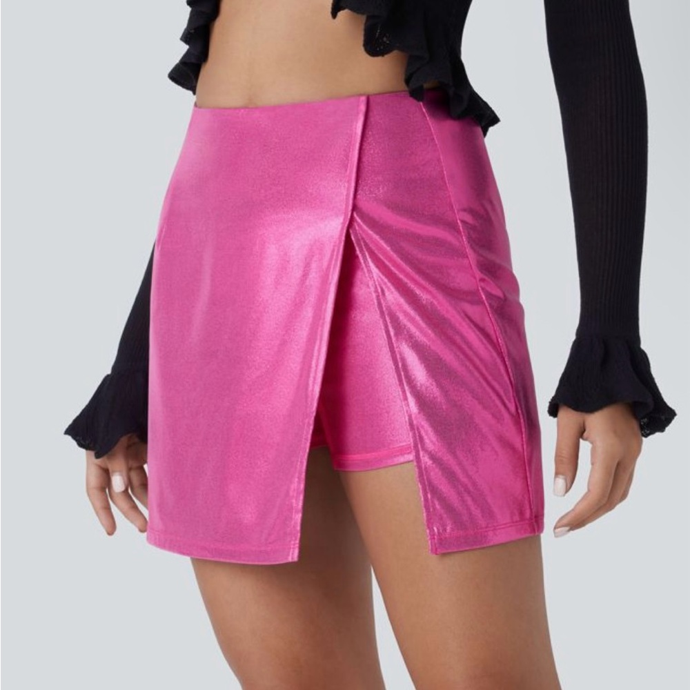 HALARA Metallic Pink Skirt with Slit - Picture 2 of 11